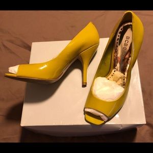 BCBGirls open toe heel in the lime green family